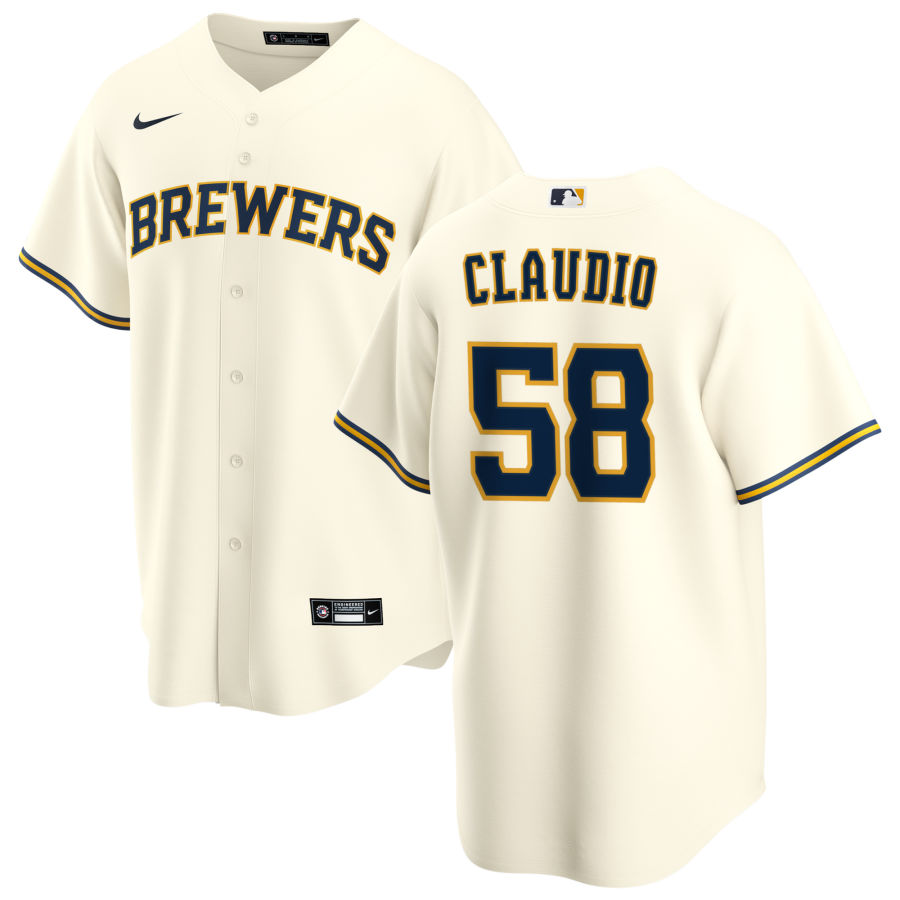 Nike Men #58 Alex Claudio Milwaukee Brewers Baseball Jerseys Sale-Cream